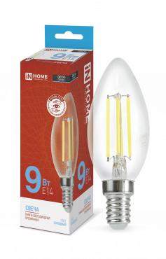 лампа светодиодная led-свеча-deco 9вт свеча прозрачная 6500к холод. бел. e14 1040лм 230в in home 4690612030197 от BTSprom.by