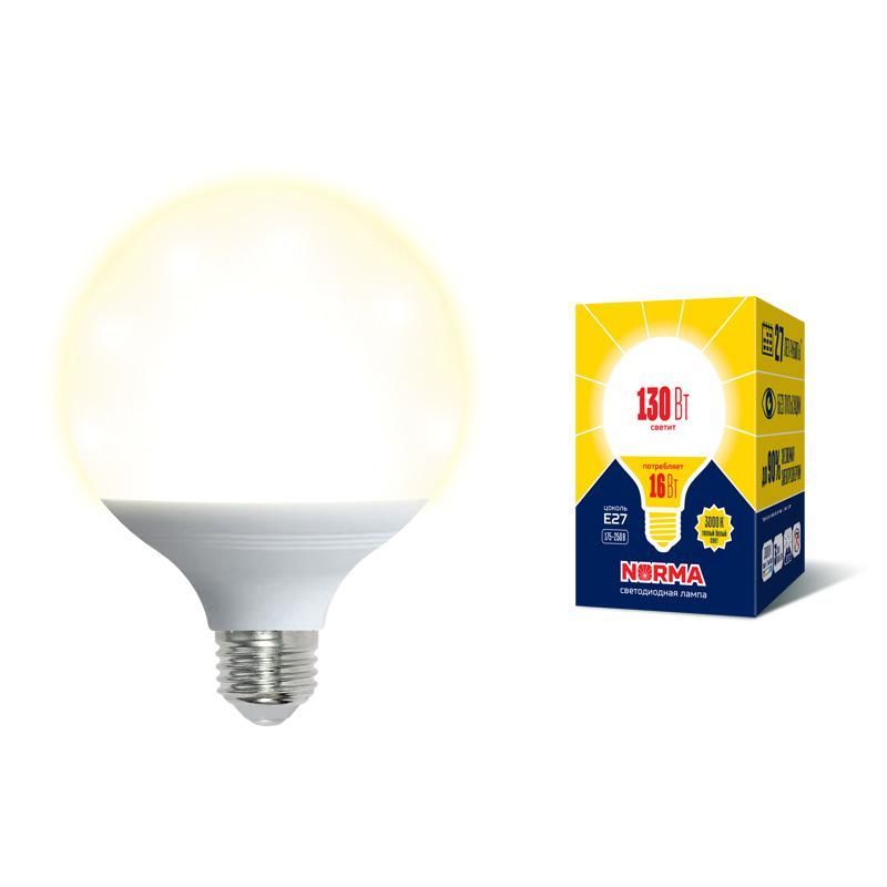 лампа светодиодная led-g95-16w/3000k/e27/fr/nr norma 16вт матовая 3000к тепл. бел. e27 (упак. картон) volpe ul-00004873 от BTSprom.by