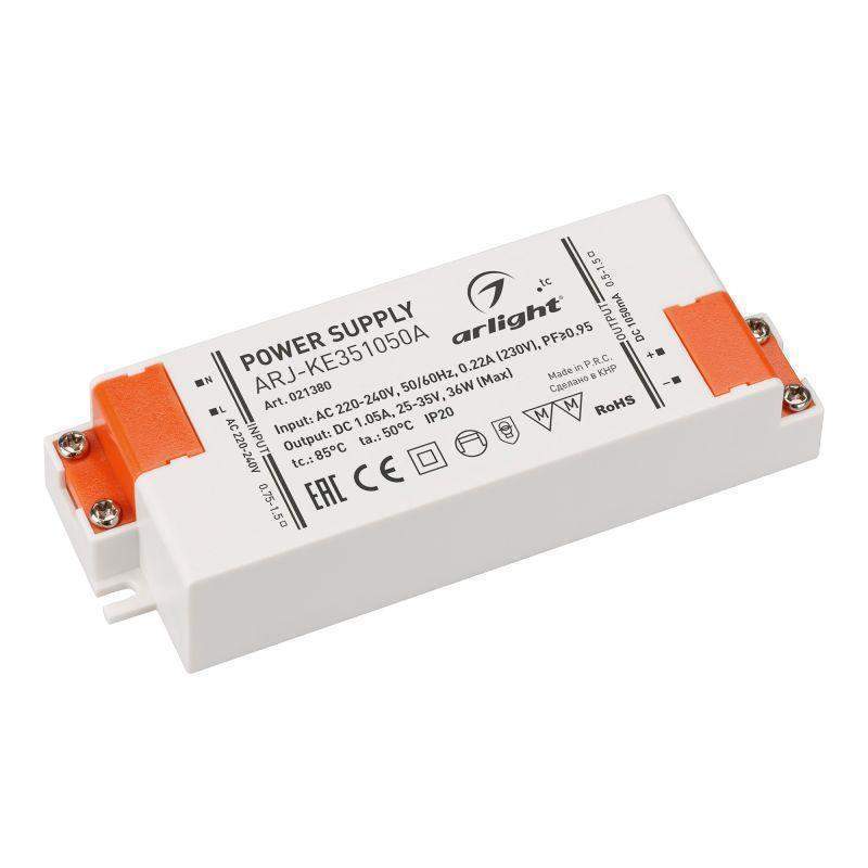 блок питания arj-ke351050a 37вт 1050ма pfc ip20 пластик 5 лет arlight 021380 от BTSprom.by