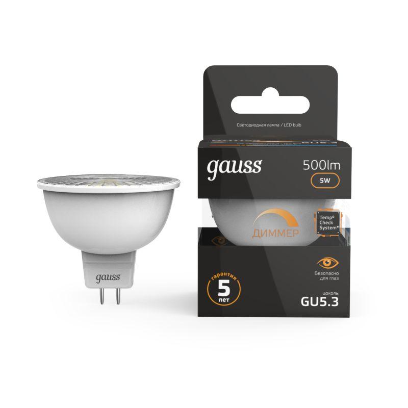 лампа светодиодная black 5вт mr16 софит 3000к тепл. бел. gu5.3 500лм диммир. gauss 101505105-d от BTSprom.by