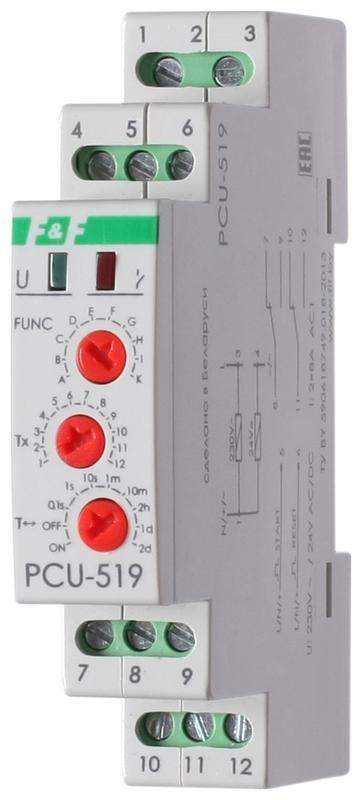  Реле времени PCS-519 2х8А 230В AC-24В AC/DC 2п IP20 многофункц. с вход. START/RESET монтаж на DIN-рейке F&F EA02.001.023 фото в каталоге от BTSprom.by