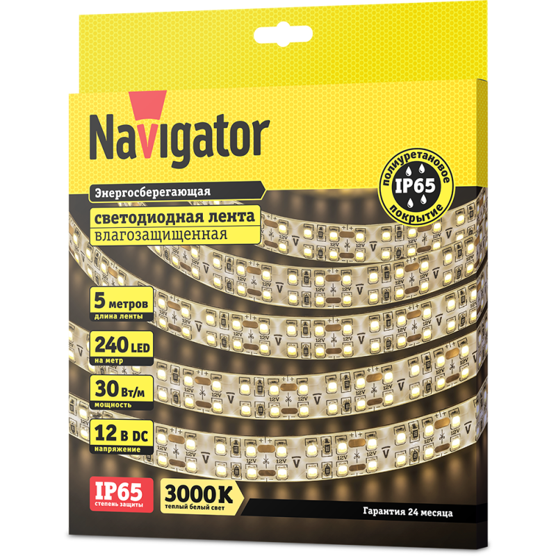  Лента светодиодная 14 466 NLS-2835WW240-30-IP65-12V (уп.5м) NAVIGATOR 14466 фото в каталоге от BTSprom.by