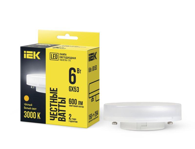 лампа светодиодная t75 таблетка 6вт 230в 3000к gx53 iek lle-t80-6-230-30-gx53 от BTSprom.by