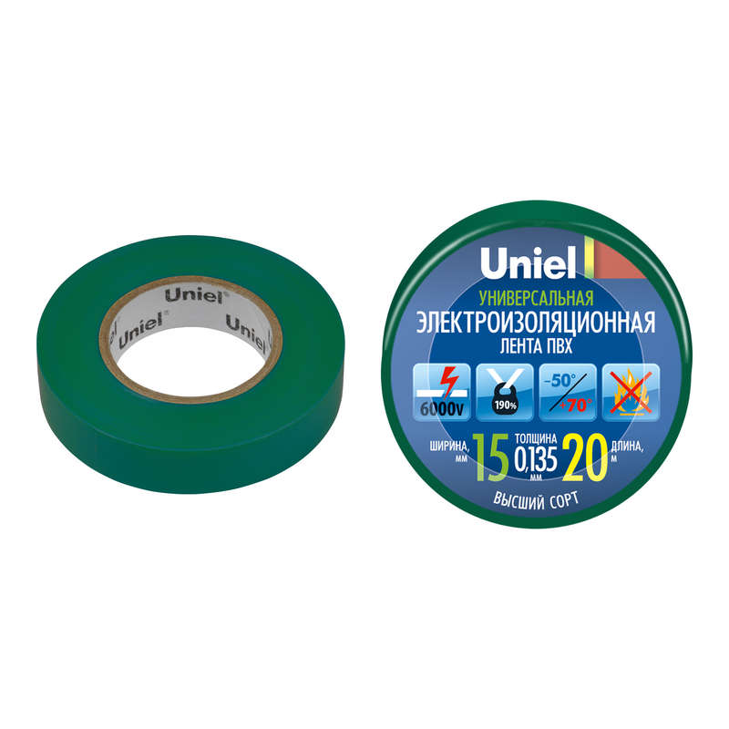 лента изоляционная 0.135х15мм 20м uit-135p 20/15/01 grn зел. uniel 04486 от BTSprom.by