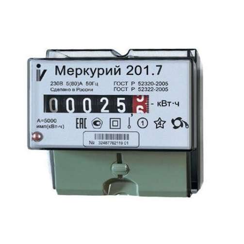 счетчик меркурий 201.7 1ф 5-60а класс точн. 1.0 1 тариф. на din-рейку мех. оу инкотекс 00000032680 от BTSprom.by