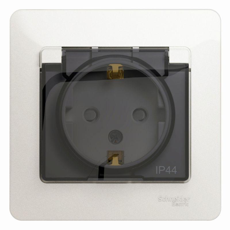 розетка 1-м сп glossa 16а ip44 с заземл. защ. шторки с крышкой в сборе перламутр. se gsl000648 от BTSprom.by