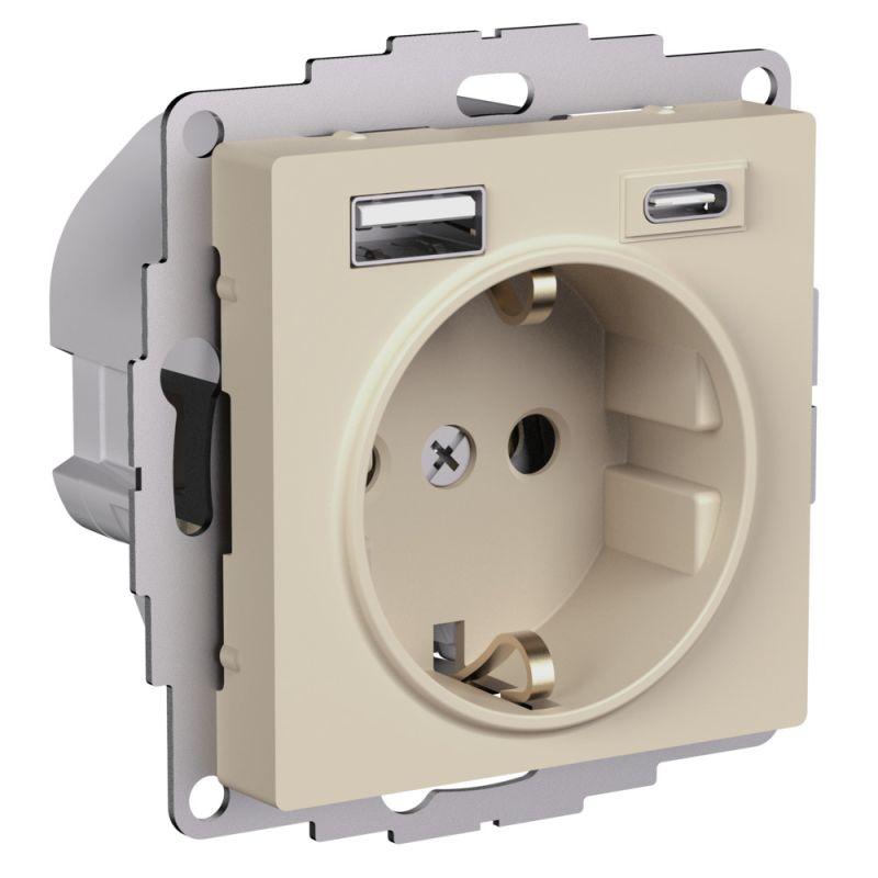 розетка atlasdesign 16а с 2-мя заряд. устройствами usb тип a+c 5в/2.4а/3.0а 2х5в/1.5а механизм песочн. se atn001232 от BTSprom.by