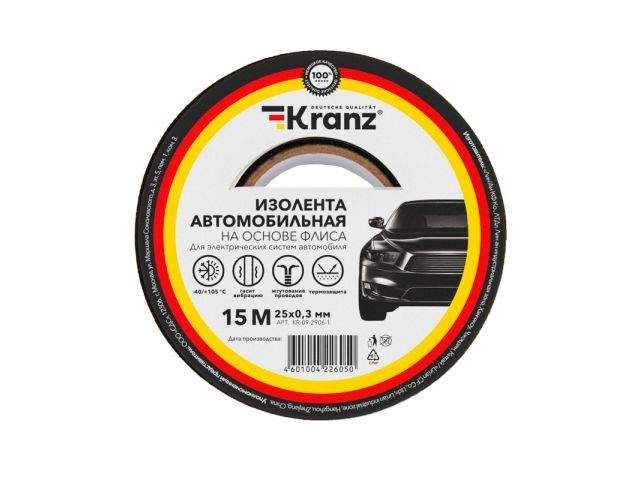 изолента автомобильная флис, 0.3х25 мм, 15 м kranz от BTSprom.by