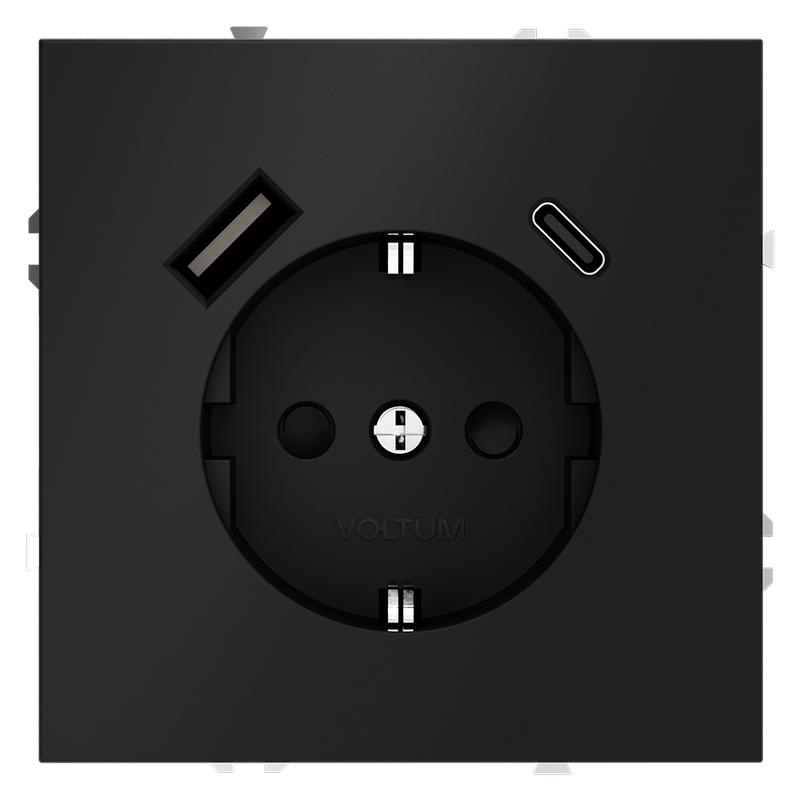 розетка 1-м сп s70 16а с usb a+с с заземл. защ. шторки механизм черн. матов. voltum vls040508 от BTSprom.by