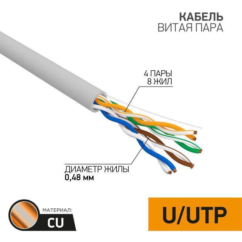 кабель витая пара u/utp кат.5e 4х2х24awg cu медь 100мгц pvc сер. (уп.25м) proconnect 01-0052-25 от BTSprom.by