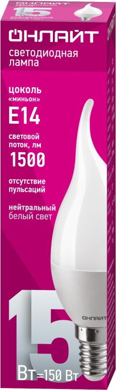 лампа светодиодная 90 622 oll-fc37-15-230-4k-e14-fr свеча на ветру онлайт 90622 от BTSprom.by