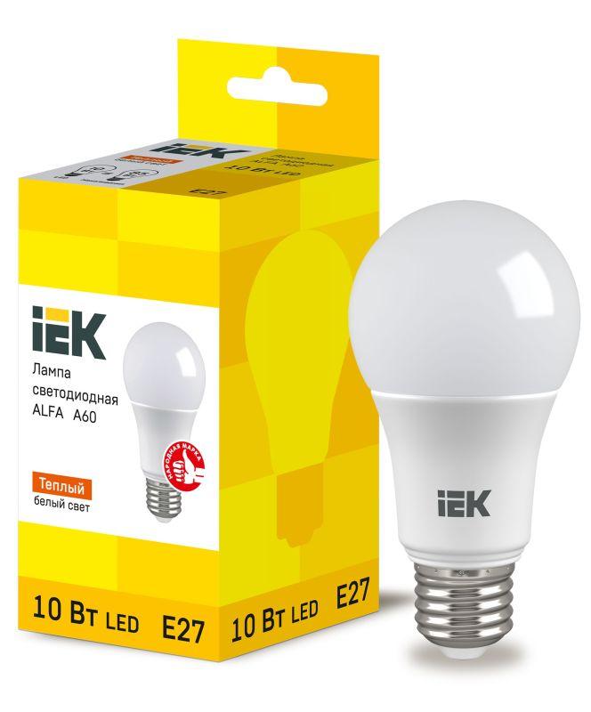 лампа светодиодная alfa 10вт a60 грушевидная 3000к e27 230в iek lla-a60-10-230-30-e27 от BTSprom.by