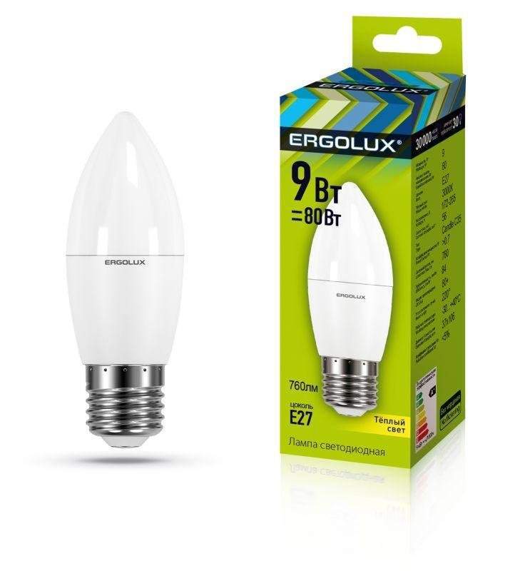 лампа светодиодная led-c35-9w-e27-3к свеча 9вт e27 3000к 172-265в ergolux 13170 от BTSprom.by