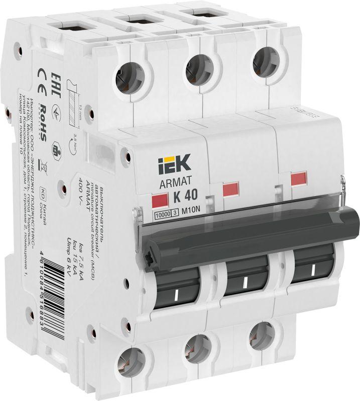 выключатель автоматический модульный 3п k 40а m10n armat iek ar-m10n-3-k040 от BTSprom.by