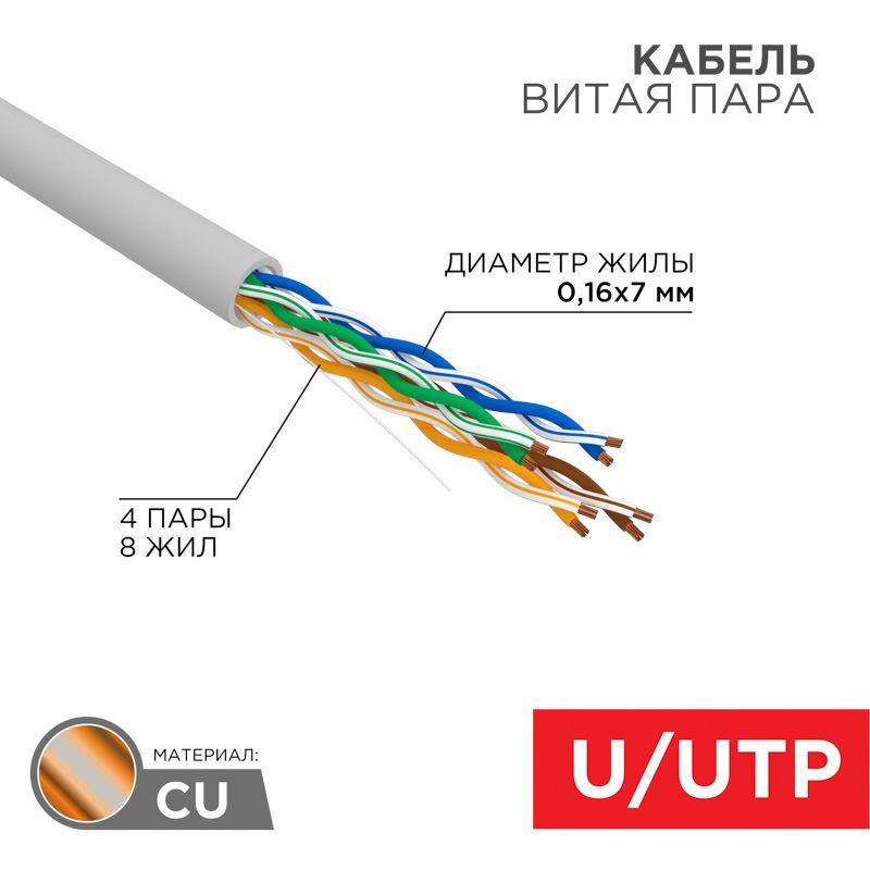 кабель витая пара u/utp кат.5e 4х2х24awg медь мж сер. (305м) rexant 01-0044 от BTSprom.by