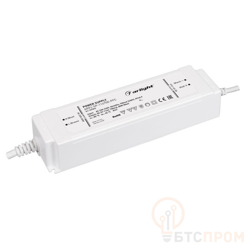 Блок питания ARPJ-SP-114700-PFC 80Вт 57-114В 0.7А IP67 пластик Arlight 037896 фото в каталоге от BTSprom.by  Блок питания ARPJ-SP-114700-PFC 80Вт 57-114В 0.7А IP67 пластик Arlight 037896 фото в каталоге от BTSprom.by