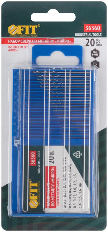  Сверло по металлу HSS полированные "микро" набор 20шт (0.3-1.6мм) FIT 36360 фото в каталоге от BTSprom.by