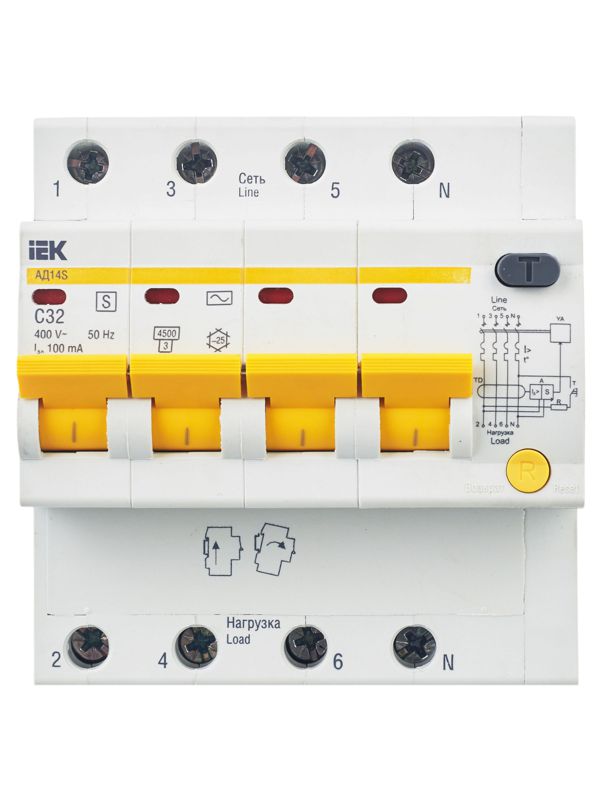  Выключатель автоматический дифференциального тока селективный 4п 32А 100мА тип AC АД14S KARAT IEK MAD13-4-032-C-100 фото в каталоге от BTSprom.by