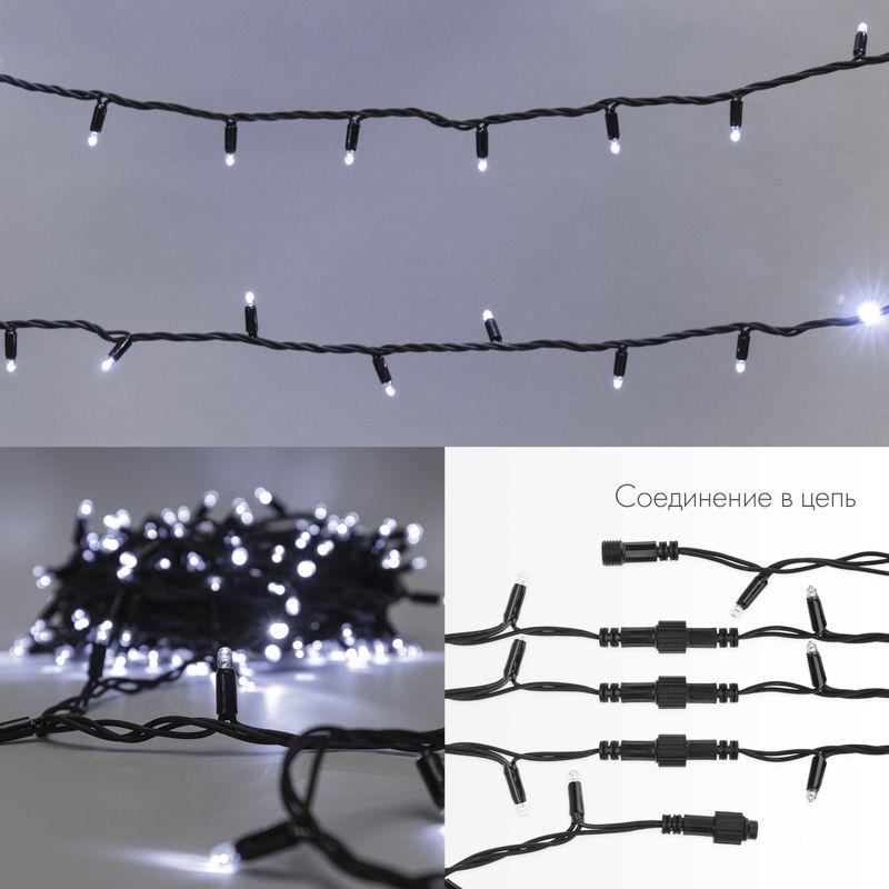 гирлянда светодиодная "нить" 20м 200led бел. 18вт 230в ip67 постоян. свечение провод каучук черн. (нужен шнур питания 315-000) neon-night 315-155 от BTSprom.by