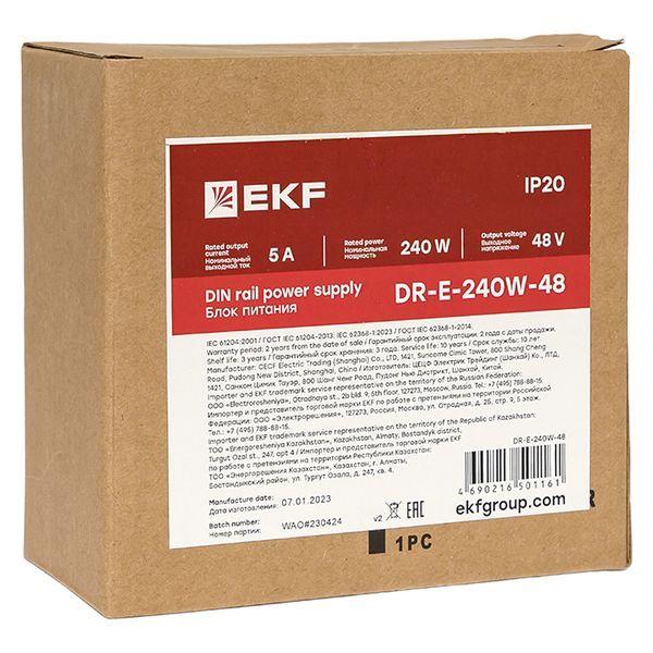  Блок питания на DIN-рейку 240Вт Uвх ~ 220В AC Uвых - 48В DC постоянного тока EKF DR-E-240W-48 фото в каталоге от BTSprom.by