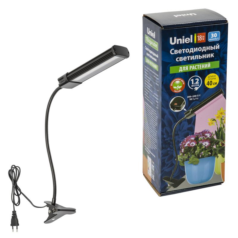 светильник ult-p31-18w/sple/40 ip40 black single для растений светодиодный на прищепке спектр для фотосинтеза uniel ul-00009251 от BTSprom.by