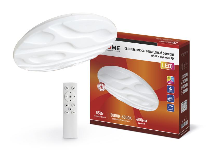 светильник светодиодный comfort wave 55вт 3000-6500к 4400лм 230в 400х70мм с пультом ду in home 4690612034911 от BTSprom.by