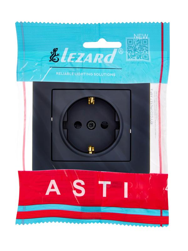  Розетка 1-м СП ASTI 16А IP20 с заземл. защ. шторки термопласт в сборе черн. бархат. LEZARD 7081-4242-124B фото в каталоге от BTSprom.by