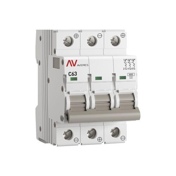 выключатель автоматический модульный 3п c 63а 6ка av-6 averes ekf mcb6-dc-3-63c-av от BTSprom.by