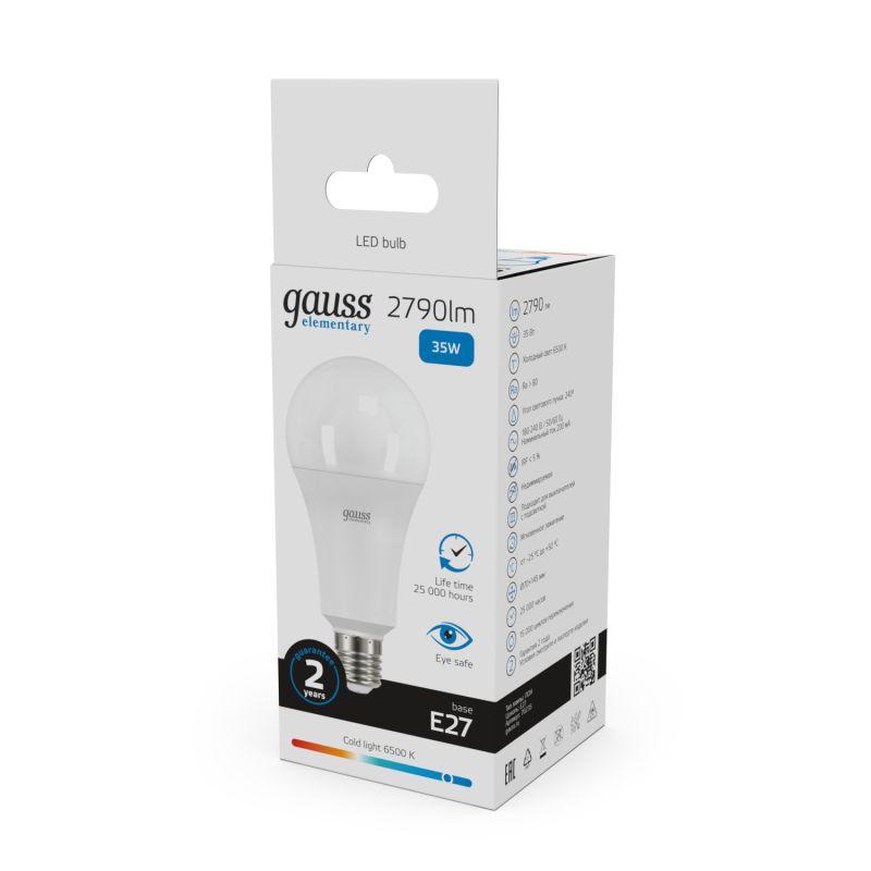 Лампа светодиодная Elementary 35Вт A80 грушевидная 6500К холод. бел. E27 2790лм GAUSS 70235 фото в каталоге от BTSprom.by