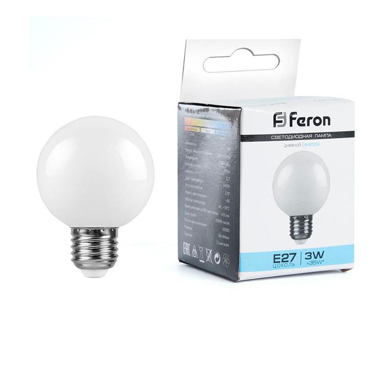 лампа светодиодная 3вт 230в e27 6400к g60 матов. lb-371 feron 25902 от BTSprom.by