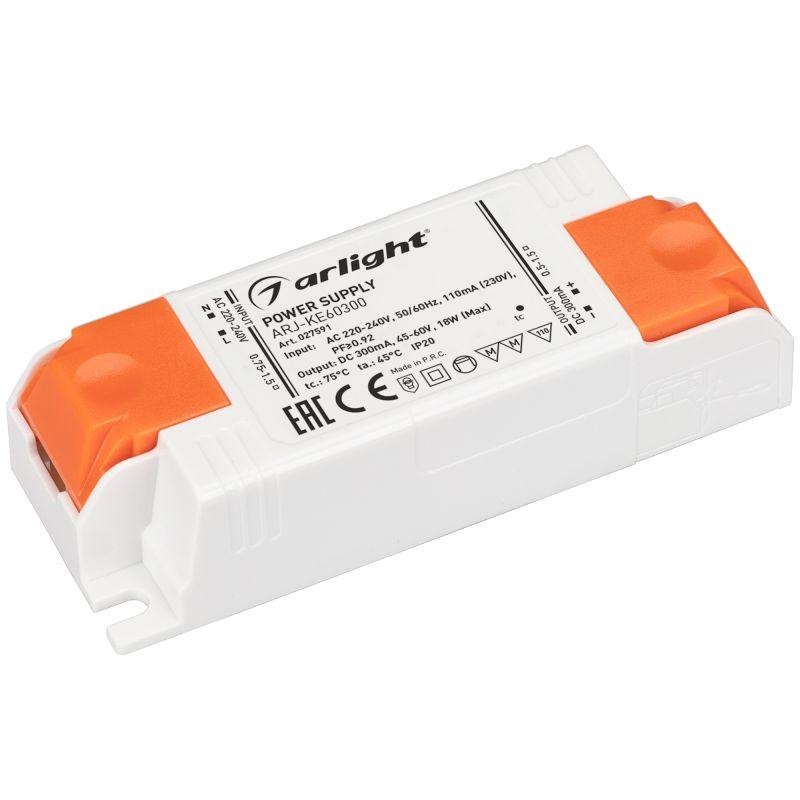 блок питания arj-ke60300 18вт 300ма pfc ip20 пластик 5 лет arlight 027591 от BTSprom.by