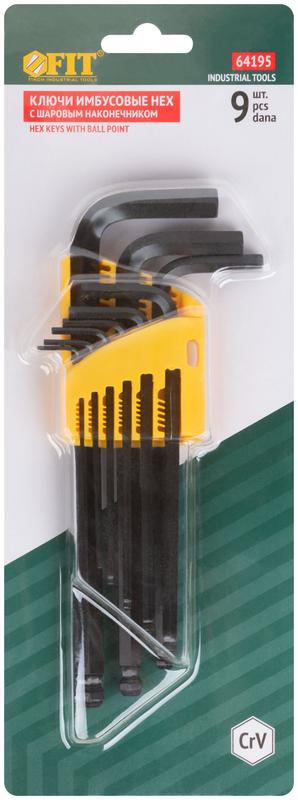  Набор ключей шестигранных средние с шаром (15-10мм) 9шт CrV FIT 64195 фото в каталоге от BTSprom.by