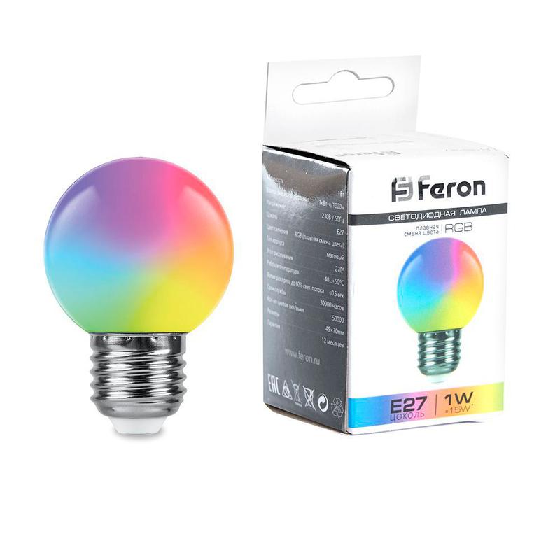 лампа светодиодная 1вт 230в e27 rgb g45 lb-37 матов. плавная сменая цвета feron 38116 от BTSprom.by