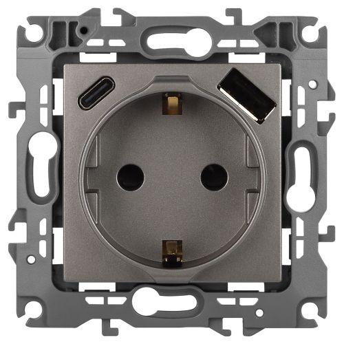 розетка эра12 12-4108-16 16а 250в 2p+e с usb type-a+c 5в-3а защ. шторки титан эра б0067762 от BTSprom.by