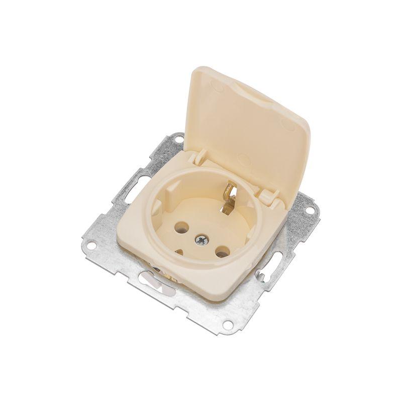  Розетка 1-м СП DEA 16А с заземл. с крышкой механизм беж. Kranz KR-78-0243 фото в каталоге от BTSprom.by