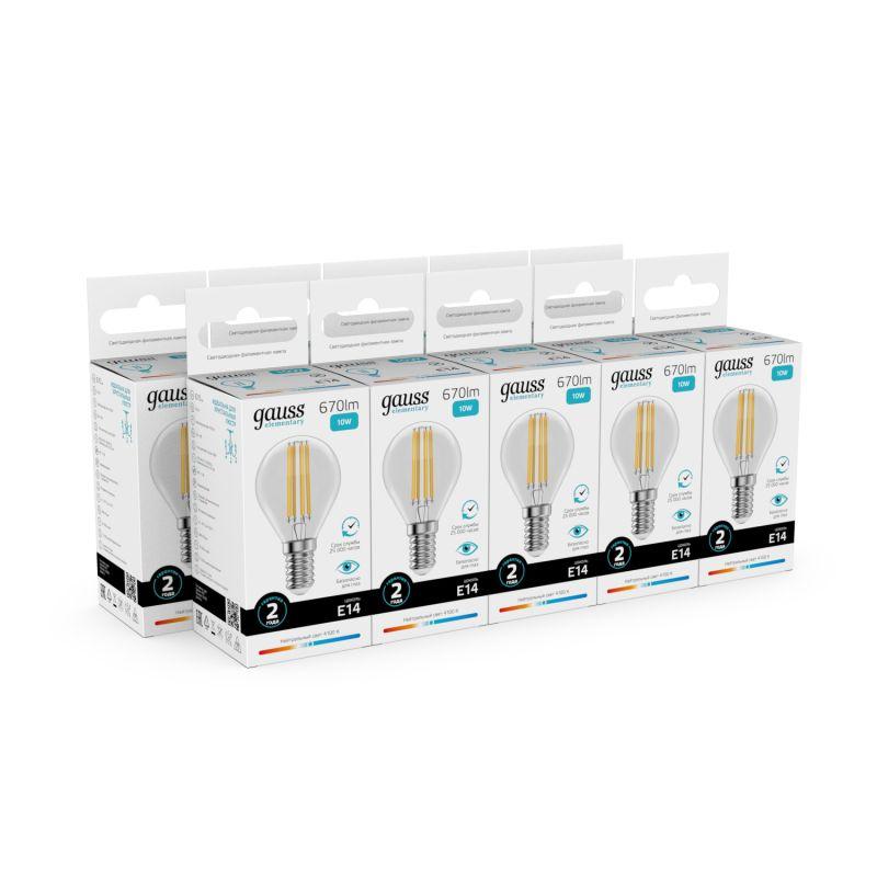 Лампа светодиодная филаментная Filament Elementary 10Вт шар 4100К Е14 670лм GAUSS 52120 фото в каталоге от BTSprom.by