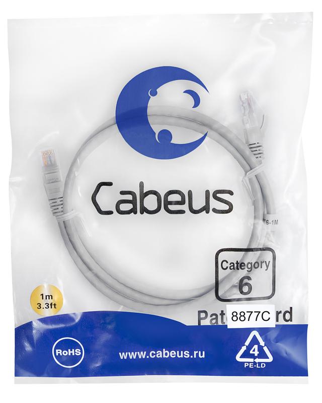 патч-корд u/utp кат.6 pc-utp-rj45-cat.6-1m-lszh 2xrj45/8p8c неэкранир. lszh 1м сер. cabeus 8877c от BTSprom.by