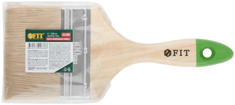 Кисть флейцевая "Микс" смешанная натуральная и искусственная щетина деревянная ручка 4дюйм (100мм) FIT 01198 фото в каталоге от BTSprom.by