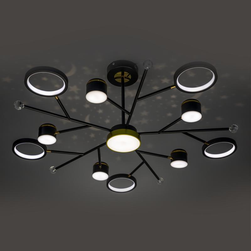  Люстра потолочная светодиодная диммируемая NOTTE с ДУ 3 режима проекция звездное небо 1170х330 100Вт 2700К/4200К/6400К 34кв.м черн./зол. Ritter 51596 2 фото в каталоге от BTSprom.by