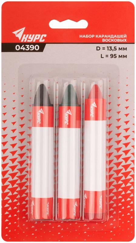  Набор карандашей разметочных 95мм воск. черн.; зел.; красн. (3 предмета) КУРС 04390 фото в каталоге от BTSprom.by