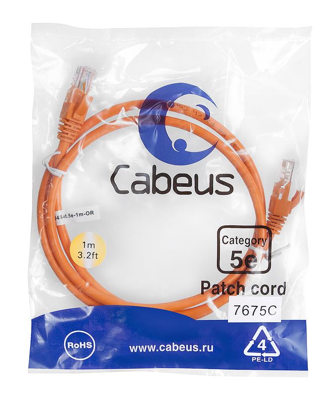 патч-корд u/utp кат.5e pc-utp-rj45-cat.5e-1m-or-lszh 2xrj45/8p8c неэкранир. lszh 1м оранж. cabeus 9521c от BTSprom.by