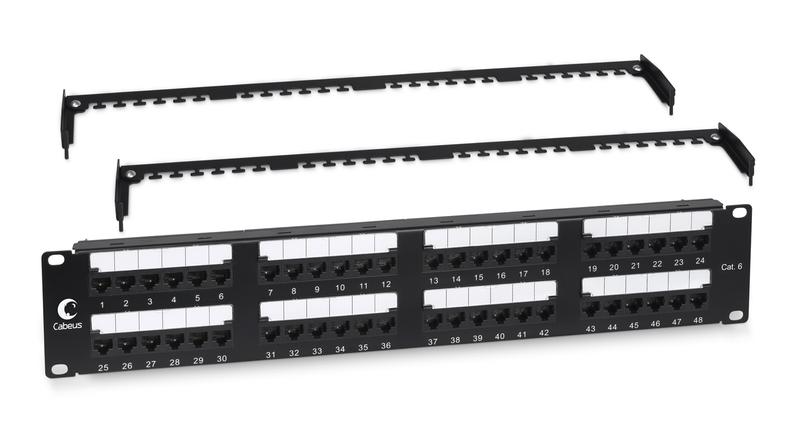 патч-панель 19дюйм 2u 48 портов rj45 кат.6 dual idc с задн. кабельн. организатором cabeus 10657c от BTSprom.by