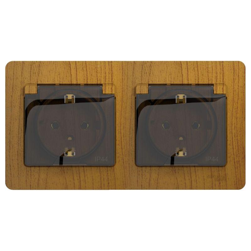 розетка 2-м сп 2мод. glossa 16а ip44 с заземл. защ. шторки в сборе дерево дуб se gsl000547 от BTSprom.by