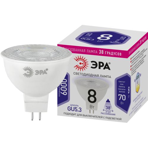 Лампа светодиодная STD LED Lense MR16-8W-860-GU5.3 GU5.3 8Вт линзованная софит холод. бел. свет Эра Б0054940 фото в каталоге от BTSprom.by
