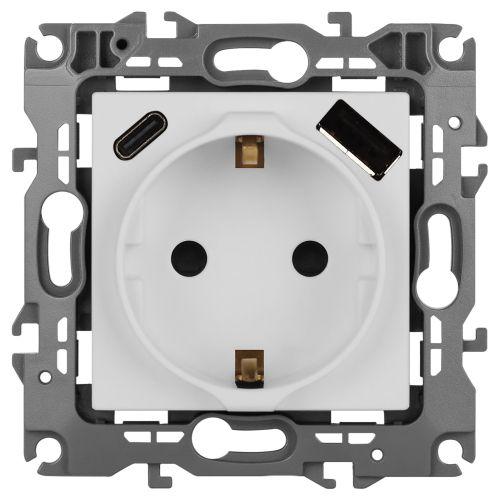 розетка эра12 12-4108-01м 16а 250в 2p+e с usb type-a+c 5в-3а защ. шторки бел. матов. эра б0067711 от BTSprom.by