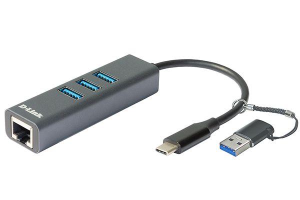 адаптер сетевой dub-2332/a1a gigabit ethernet/usb type-c (3 порта usb 3.0 + переходник usb type-c/usb type-a) d-link 1870303 от BTSprom.by