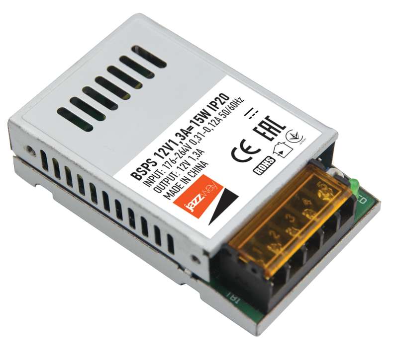 блок питания для светодиодной ленты 15вт 1.3а 12в ip20 bsps метал. jazzway 3329358 от BTSprom.by