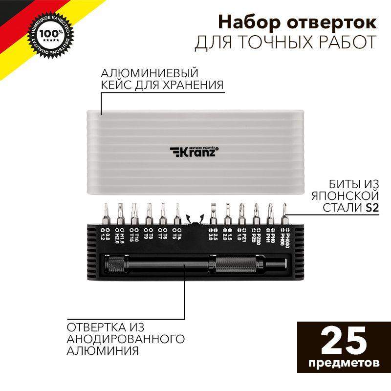  Набор отверток для точных работ RA-01 25 предметов Kranz KR-12-4751 фото в каталоге от BTSprom.by