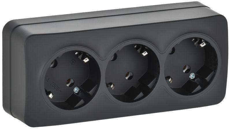 розетка 3-м оп glory рс23-3-хчм 16а с заземл. без защ. шторок черн. матов. iek erh31-k02m-16 от BTSprom.by