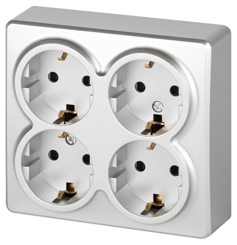 розетка 4-м оп эксперт 11-2211-03 16а ip20 250в 4х2p+e schuko с заземл. защ. шторки алюм. эра б0063022 от BTSprom.by